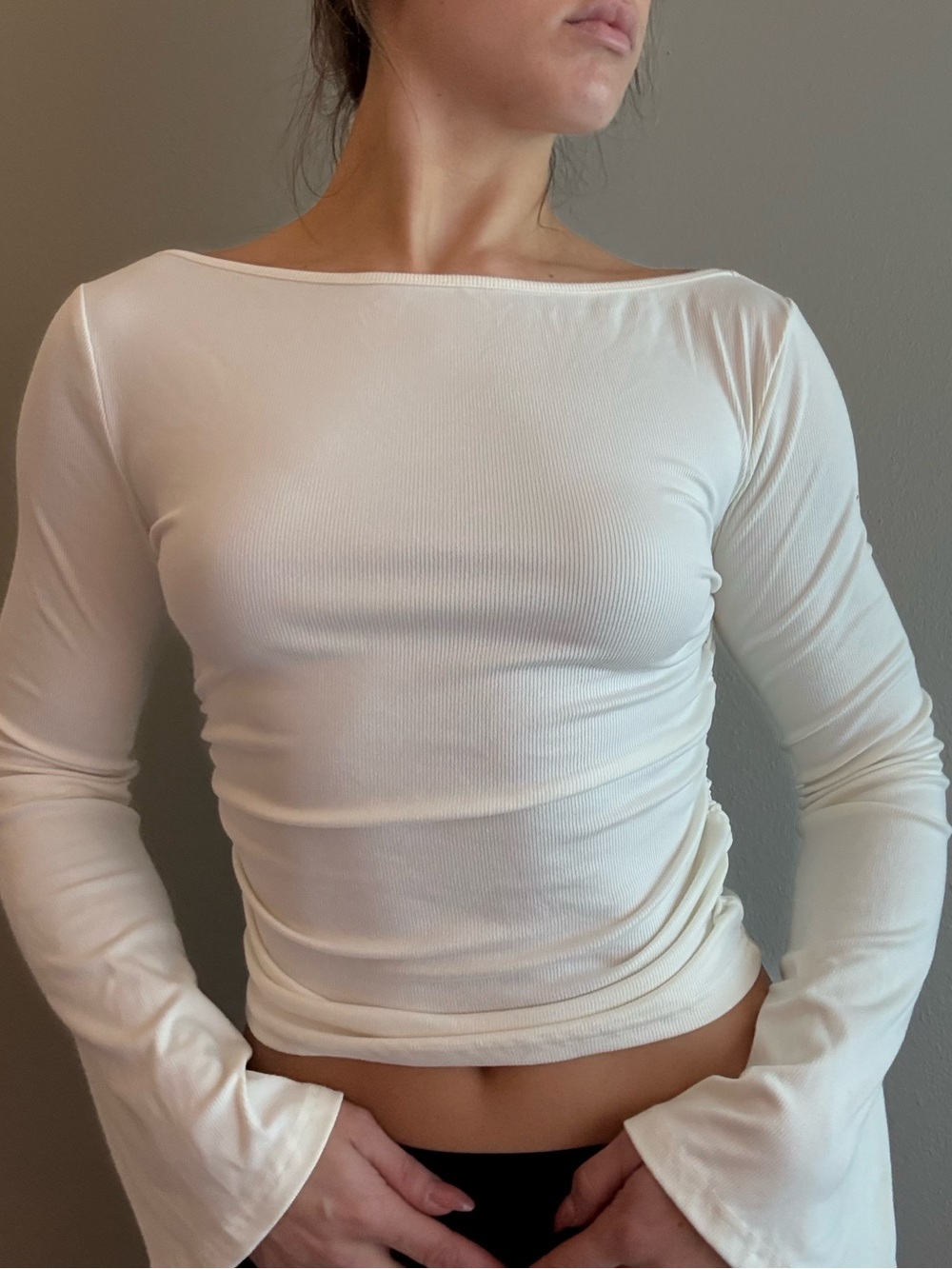 Women's Long Sleeve Boatneck Top in White